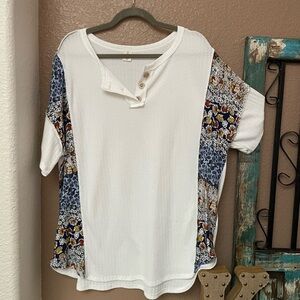 Luxe White and Multicolor Short Sleeve Top